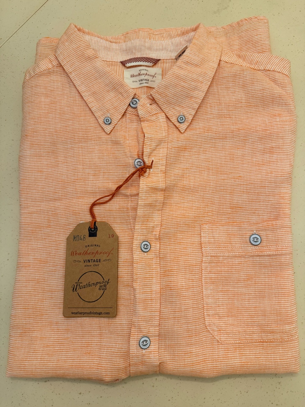Weatherproof size L Men’s Button-Down Shirt in Light Peach